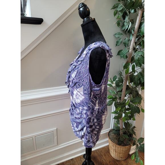 New York & Company Blouse Women's Size Large Purple White 100% Polyester - Picture 5 of 11